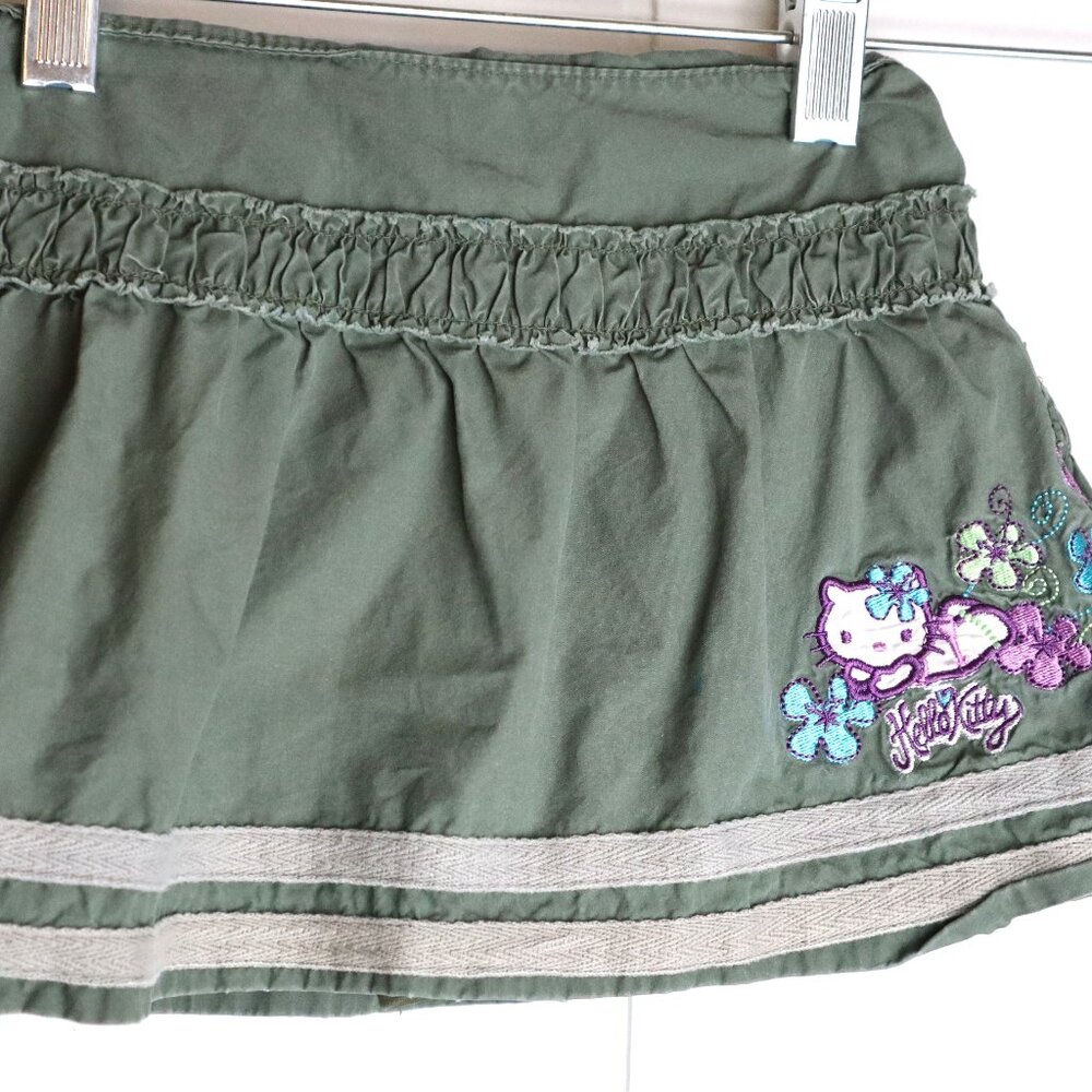 Vintage Sanrio Hello Kitty Y2K 2000s Embroidered Skirt Girls XS 4/5 Olive Green